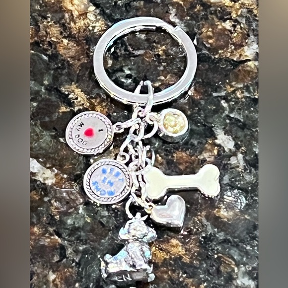 Bichon Frisé Silver Key Ring Keychain with Dangling Dog Charms - Picture 2 of 5